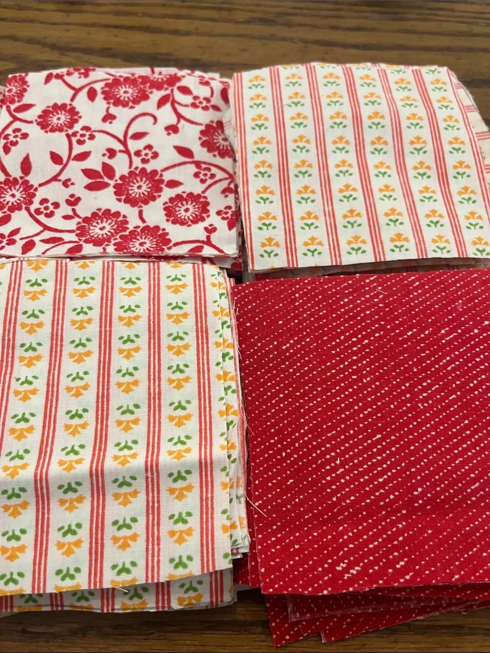 Vintage patchwork cotton Red Floral & Stripe Quilting Fabric Bundle -